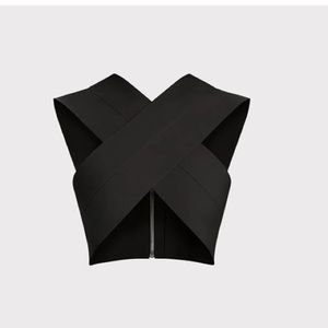 NWT HERVE LEGER BLACK CROSS OVER FIT BANDAGE BRA CROP TOP Haute Athleisure HL